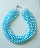 Aqua Light Blue Faceted Acrylic Beaded Multi Strand Statement Necklace - Angelina