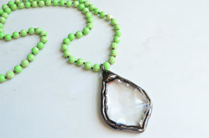 Light Green Long Stone Crystal Glass Pendant Beaded Necklace - San Jose