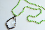 Light Green Long Stone Crystal Glass Pendant Beaded Necklace - San Jose