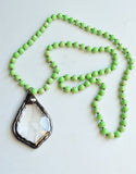 Light Green Long Stone Crystal Glass Pendant Beaded Necklace - San Jose