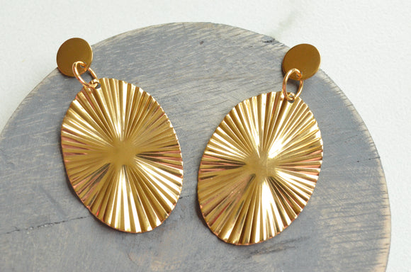 Gold Oval Big Metal Dangle Womens Statement Earrings