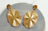 Gold Oval Big Metal Dangle Womens Statement Earrings