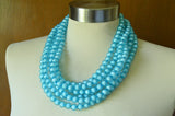 Aqua Light Blue Faceted Acrylic Beaded Multi Strand Statement Necklace - Angelina