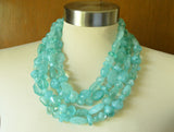 Aqua Blue Lucite Bead Acrylic Chunky Multi Strand Statement Necklace - Valerie