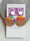 Multi Color Lucite Wood Large Colorful Statement Earrings - Orville