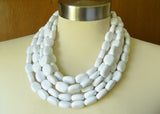 White Acrylic Beaded Chunky Multi Strand Statement Necklace - Lauren