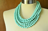 Blue Green Acrylic Lucite Bead Chunky Multi Strand Statement Necklace - Alana