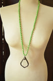 Light Green Long Stone Crystal Glass Pendant Beaded Necklace - San Jose