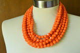 Orange Beaded Acrylic Lucite Multi Strand Statement Necklace - Evelyn