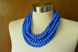 Blue Faceted Beaded Acrylic Multi Strand Chunky Statement Necklace - Angelina