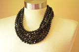 Black Beaded Acrylic Lucite Multi Layer Chunky Statement Necklace - Evelyn