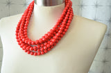 Red Acrylic Lucite Bead Chunky Multi Strand Necklace - Angelina