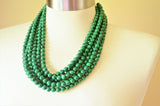 Green Malachite Statement Chunky Stone Bead Multi Strand Necklace - Michelle