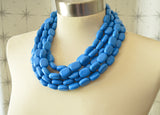 Blue Beaded Lucite Chunky Multi Strand Statement Necklace - Lauren