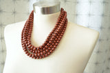 Orange Black Stripe Bead Acrylic Chunky Multi Strand Statement Necklace - Alana