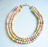 Pastel Multi Color Chunky Jade Beaded Statement Necklace - Jamie