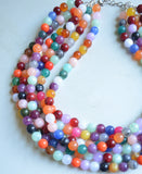 Multi Color Rainbow Acrylic Lucite Bead Chunky Statement Necklace - Alana