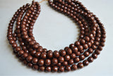 Brown Beaded Acrylic Chunky Multi Strand Statement Necklace - Angelina