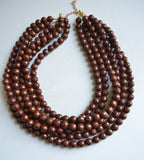 Brown Beaded Acrylic Chunky Multi Strand Statement Necklace - Angelina