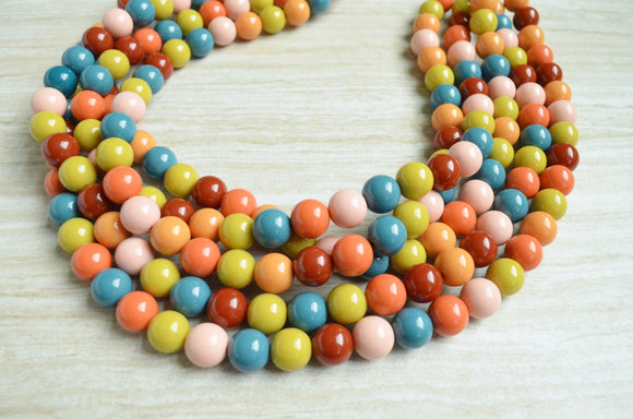 Multi Color Acrylic Bead Chunky Multi Strand Statement Necklace - Alana