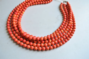 Orange Yellow Bead Chunky Glass Multi Strand Statement Necklace - Michelle