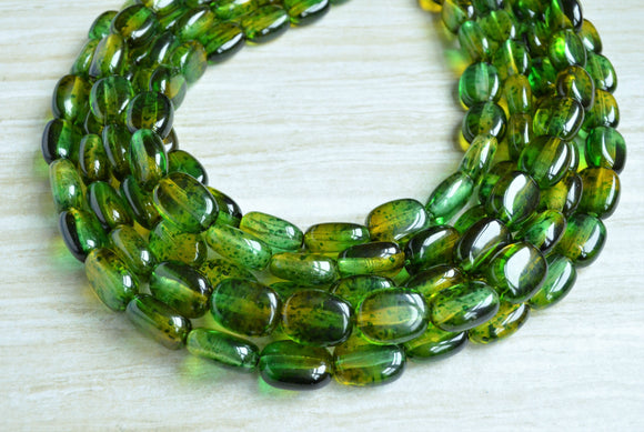 Green Yellow Acrylic Beaded Chunky Multi Strand Statement Necklace - Lauren