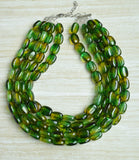Green Yellow Acrylic Beaded Chunky Multi Strand Statement Necklace - Lauren