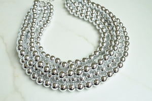 Silver Shiny Acrylic Beaded Chunky Multi Strand Statement Necklace - Alana