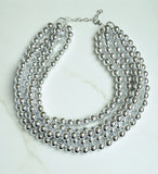 Silver Shiny Acrylic Beaded Chunky Multi Strand Statement Necklace - Alana