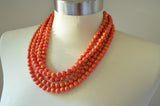 Orange Yellow Bead Chunky Glass Multi Strand Statement Necklace - Michelle