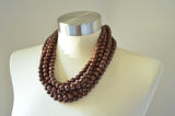 Brown Beaded Acrylic Chunky Multi Strand Statement Necklace - Angelina