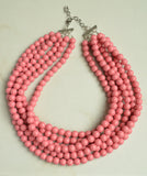 Rose Pink Acrylic Lucite Bead Chunky Statement Necklace - Alana