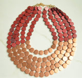 Brown Copper Wood Bead Multi Strand Statement Necklace - Regan