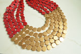 Garnet Red Gold Wood Beaded Multi Strand Statement Necklace - Regan