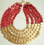 Garnet Red Gold Wood Beaded Multi Strand Statement Necklace - Regan