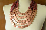 Brown Copper Wood Bead Multi Strand Statement Necklace - Regan