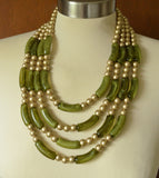 Yellow Turquoise Blue Acrylic Bead Multi Strand Statement Necklace