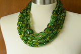 Green Yellow Acrylic Beaded Chunky Multi Strand Statement Necklace - Lauren