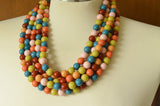 Multi Color Acrylic Bead Chunky Multi Strand Statement Necklace - Alana