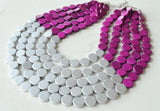 Purple Silver Wood Beaded Statement Chunky Multi Strand Necklace - Regan