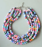 Colorful Acrylic Lucite Bead Multi Strand Chunky Statement Necklace - Alana