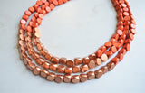 Orange Gold Beaded Wood Multi Strand Chunky Boho Statement Necklace - Lisa