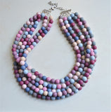 Multi Color Matte Acrylic Lucite Bead Chunky Multi Strand Statement Necklace - Alana