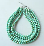 Green Turquoise Beaded Chunky Multi Strand Statement Necklace - Alana