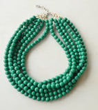 Dark Green Acrylic Lucite Bead Chunky Multi Strand Statement Necklace - Alana