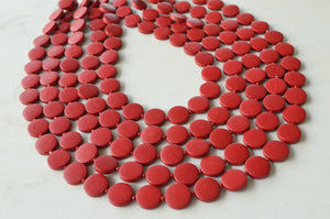 Dark Red Wood Bead Multi Strand Chunky Womens Statement Necklace - Charlotte