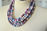 Multi Color Matte Acrylic Lucite Bead Chunky Multi Strand Statement Necklace - Alana