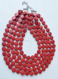 Dark Red Wood Bead Multi Strand Chunky Womens Statement Necklace - Charlotte