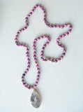 Pink Black Long Jasper Stone Bead Boho Agate Knotted Pendant Necklace - Seraphina