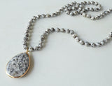 Gray Black Long Jasper Stone Pendant Knotted Bead Statement Necklace - Erin